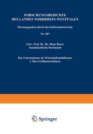 Das Unternehmen als Wirtschaftsstabilisator: I. Das Großunternehmen de Hans Bayer