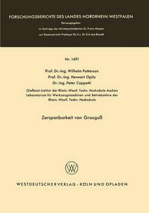 Zerspanbarkeit von Grauguß de Wilhelm Patterson