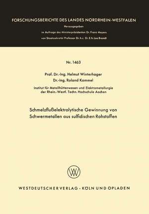 Schmelzflußelektrolytische Gewinnung von Schwermetallen aus sulfidischen Rohstoffen de Helmut Winterhager