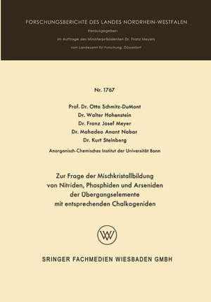 Zur Frage der Mischkristallbildung von Nitriden, Phosphiden und Arseniden der Übergangselemente de Walter Hohenstein