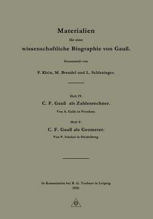 Materialien für eine wissenschaftliche Biographie von Gauß de F. Klein