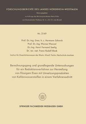 Berechnungsgang und grundlegende Untersuchungen für ein Reduktionsverfahren zur Herstellung von flüssigem Eisen mit Umsetzungsprodukten von Kohlenwasserstoffen in einem Verfahrensschritt de Hermann Rudolf Schenck