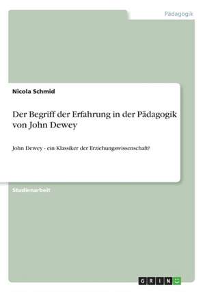 Der Begriff der Erfahrung in der Pädagogik von John Dewey de Nicola Schmid