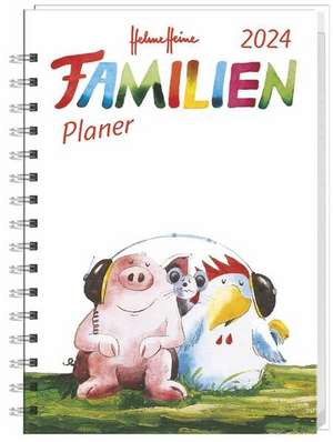 Helme Heine Familienplaner Buch A5 2024. Familienkalender mit 5 Spalten. Liebevoll illustrierter Buch-Kalender mit Einstecktasche und Schulferien. Terminplaner mit 160 Seiten. de Heine Helme