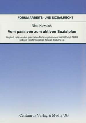 Vom passiven zum aktiven Sozialplan: Vergleich zwischen dem gesetzlichen Förderungsinstrument der §§ 254 Ff. SGB III und dem Transfer-Sozialplan-Konzept der BAVC e.V. de Nina Kowalski