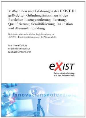 Maßnahmen und Erfahrungen der EXIST III geförderten Gründungsinitiativen in den Bereichen Ideengenerierung, Beratung, Qualifizierung, Sensibilisierung, Inkubation und Alumni-Einbindung de Marianne Kulicke