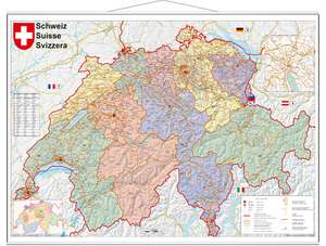 Schweiz Postleitzahlen 1 : 400 000. Wandkarte laminiert mit Metallbeleitung