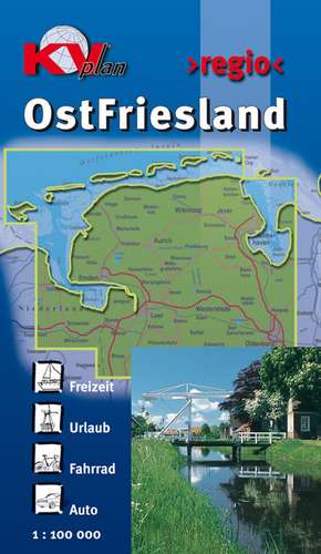 Ostfriesland >regio< (ganze Region ostfriesische Halbinsel), KVplan, Radkarte/Freizeitkarte, 1:100.000 / 1:25.000