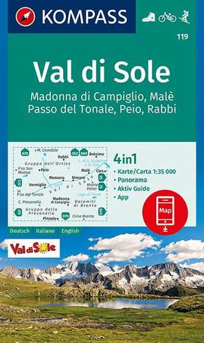 Val di Sole, Madonna di Campiglio, Malè, Passo del Tonale, Peio, Rabbi 1: 1:35 000 de Kompass-Karten Gmbh