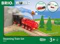 BRIO World 36017 Batterie-Dampflok Set - Aus dem Schornstein der Lokomotive strömt während der Fahrt kalter Wasserdampf - Klassisches Bahn-Acht Layout inklusive Bergtunnel