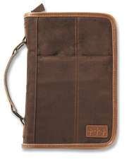 Aviator Bible Cover for Men, Zippered, with Handle, Suede, Brown, Extra Large