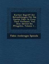 Kurtzer Begriff Der Betrachtungen Für Das Gantze Jahr: In Zwey Theil Verfasset. Von Dem Advent Bis Pfingsten, Volume 1...