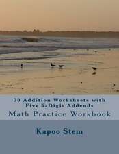 30 Addition Worksheets with Five 5-Digit Addends