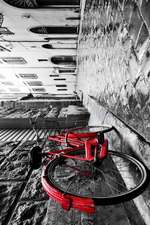 Vintage Red Bicycle on Cobblestone Street in Old Town Journal