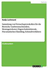 Sammlung von Versuchsprotokollen für die Bereiche Gasbrennschneiden, Montageroboter, Fügen-Stabelektrode, Pneumatisches Handling, Schraubverfahren