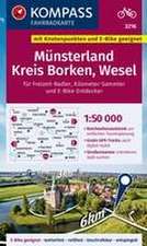 KOMPASS Fahrradkarte 3216 Münsterland, Kreis Borken, Wesel mit Knotenpunkten 1:50.000